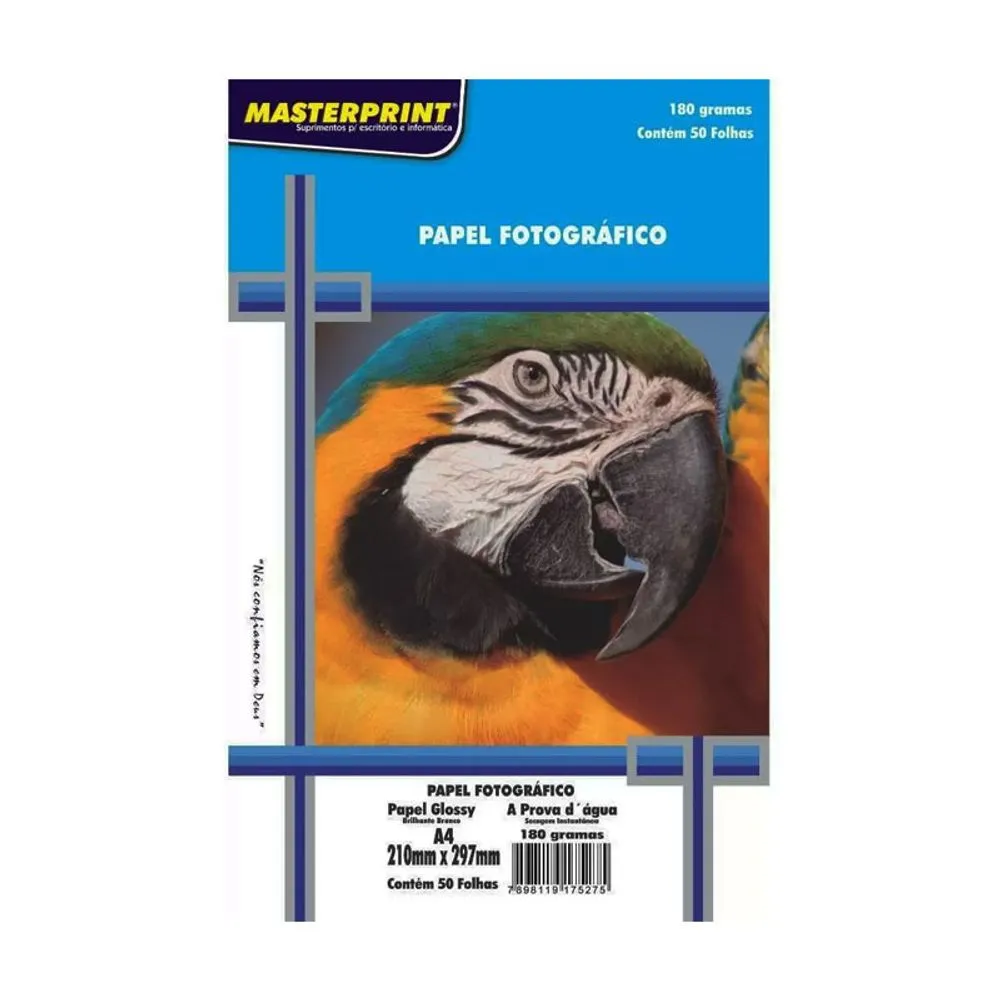 PAPEL A4 GLOSSY INKJET 180G 50F MASTERPRINT