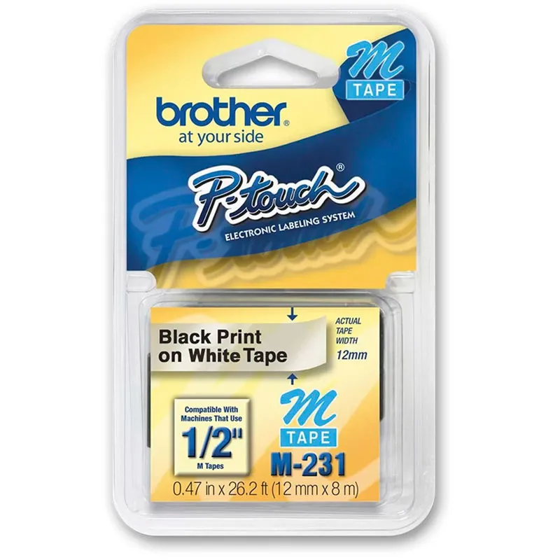 FITA ROTULAD. 12MMX8M PR S/BR PT65/70/80/M95 M-231 BROTHER