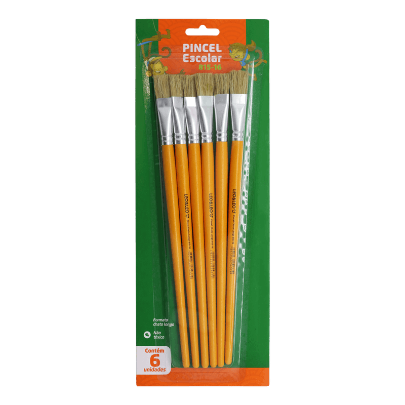 PINCEL ESCOLAR C/6 ACHATADO LONGO 815-16 LEO E LEO