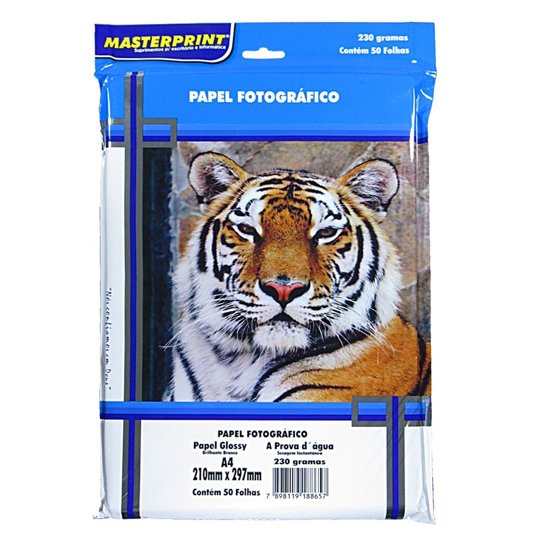 PAPEL A4 GLOSSY INKJET 230G 50F PROVA DAGUA MASTERPRINT