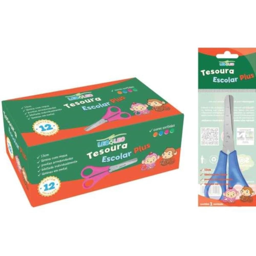 TESOURA ESCOLAR C/12 13CM INOX 4500 CORES LEO E LEO