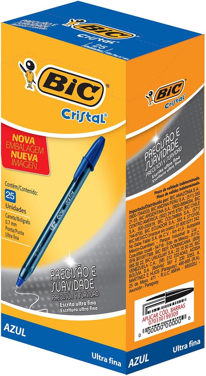 CANETA ESF 0.7 C/25 CRISTAL ULTRA FINA AZ BIC