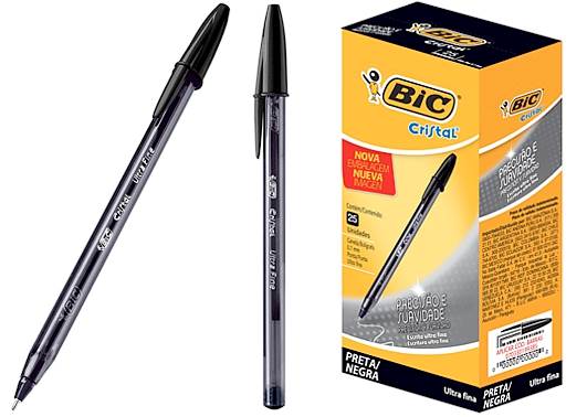 CANETA ESF 0.7 C/25 CRISTAL ULTRA FINA PR BIC