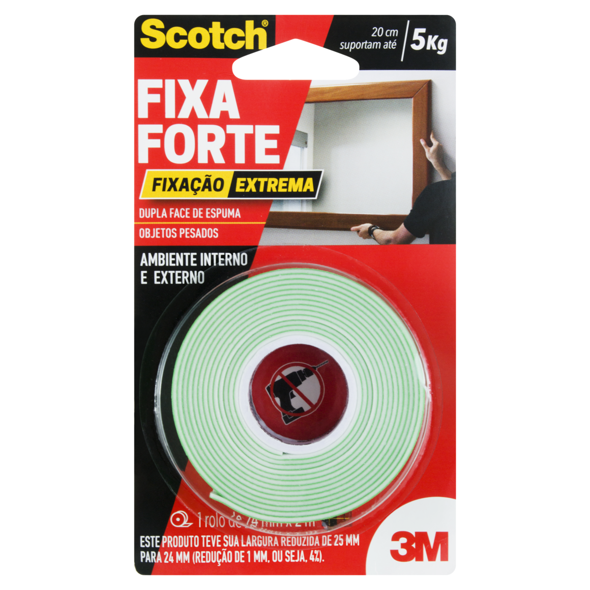 FITA D.FACE FIXA FORTE 24MMX2M ATE 5KG 3M