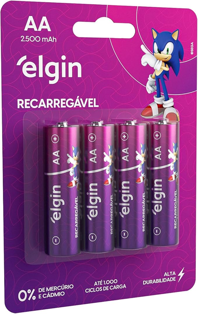 PILHA  AA  RECARREGAVEL 2500MAH C/4UN ELGIN