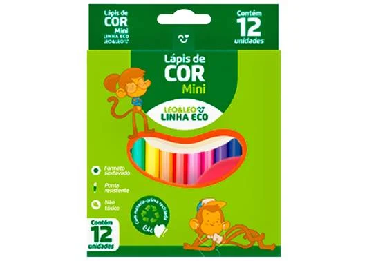 LAPIS DE COR PEQ 12 CORES C/12 SEXTAVADO ECO MINI LEO E LEO