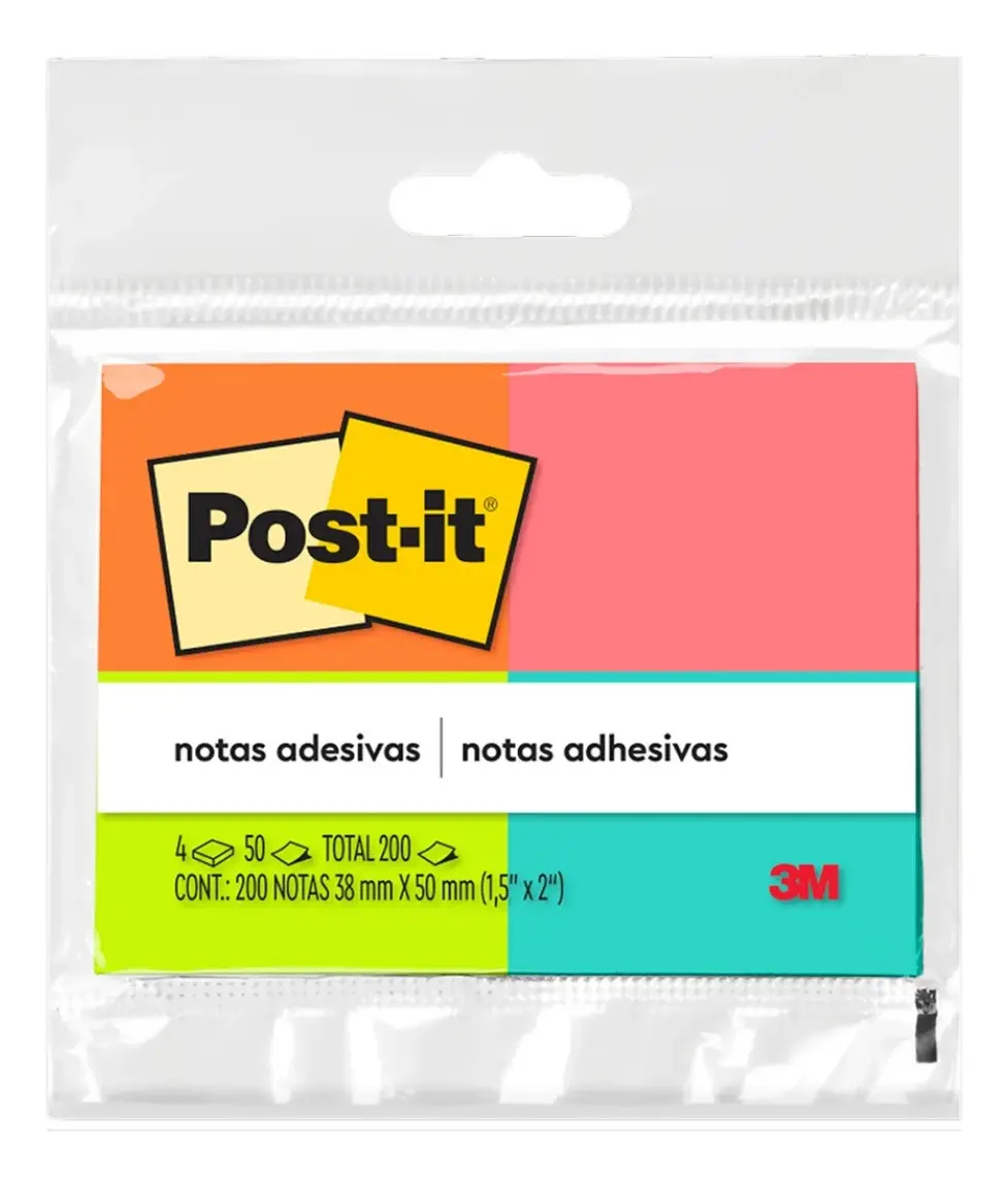POST-IT ADESIVO 50F 38X50 C/4UN CORES 3M