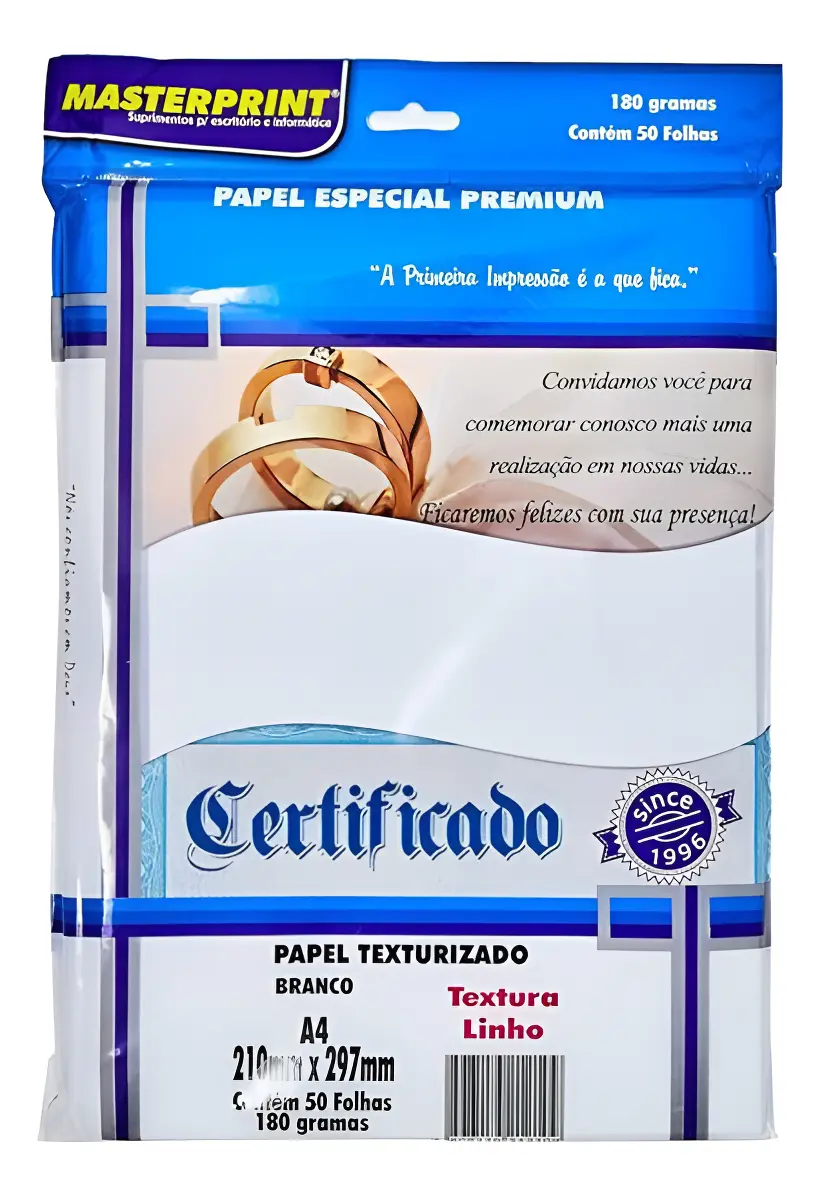 PAPEL A4 LINHO 180G BR 50F MASTERPRINT