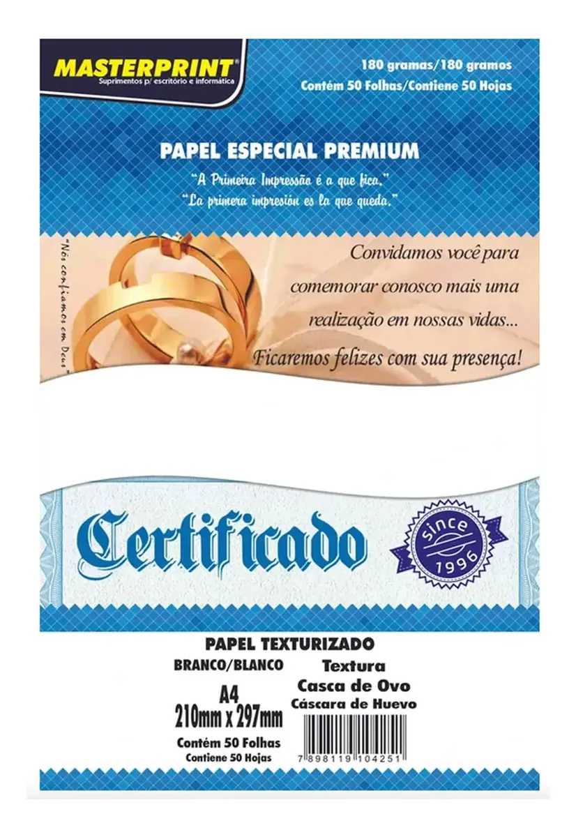 PAPEL A4 CASCA DE OVO BR 180G 50F MASTERPRINT