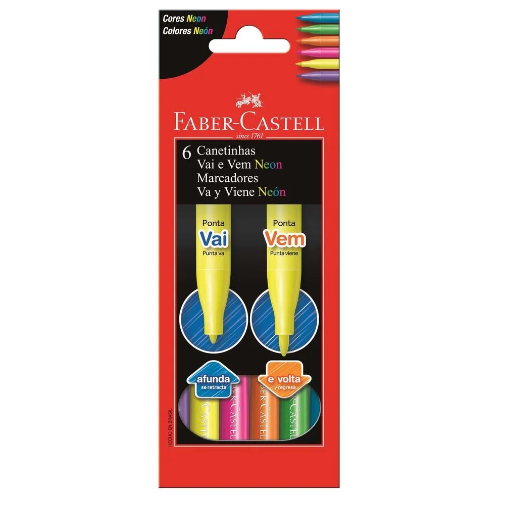 CANETA HIDROG VAI E VEM 6 CORES FABER CASTELL