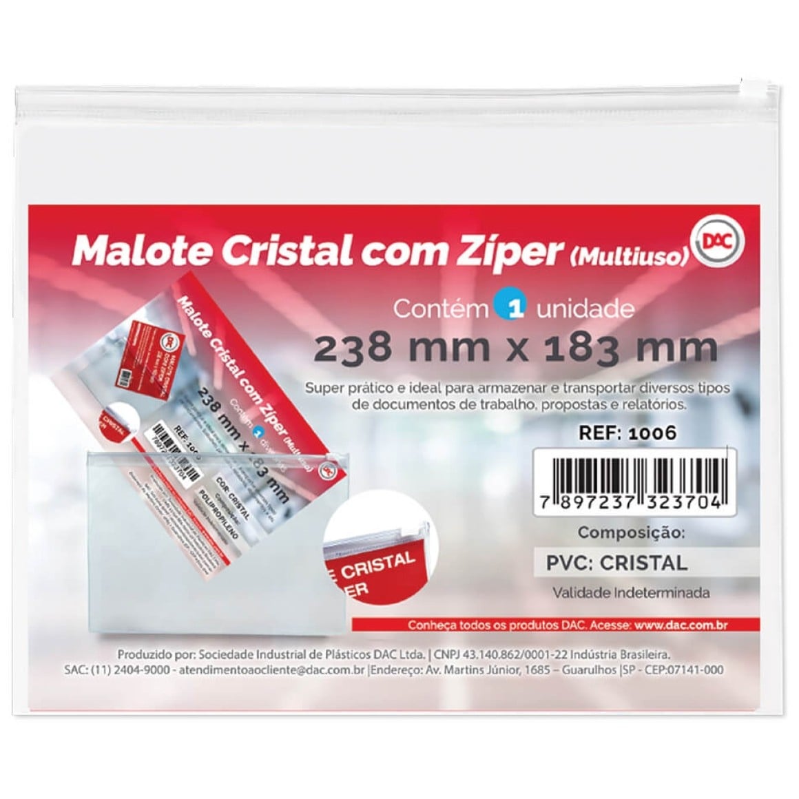 PASTA MALOTE CRISTAL C/5 C/ZIPER 310X201 999 DAC