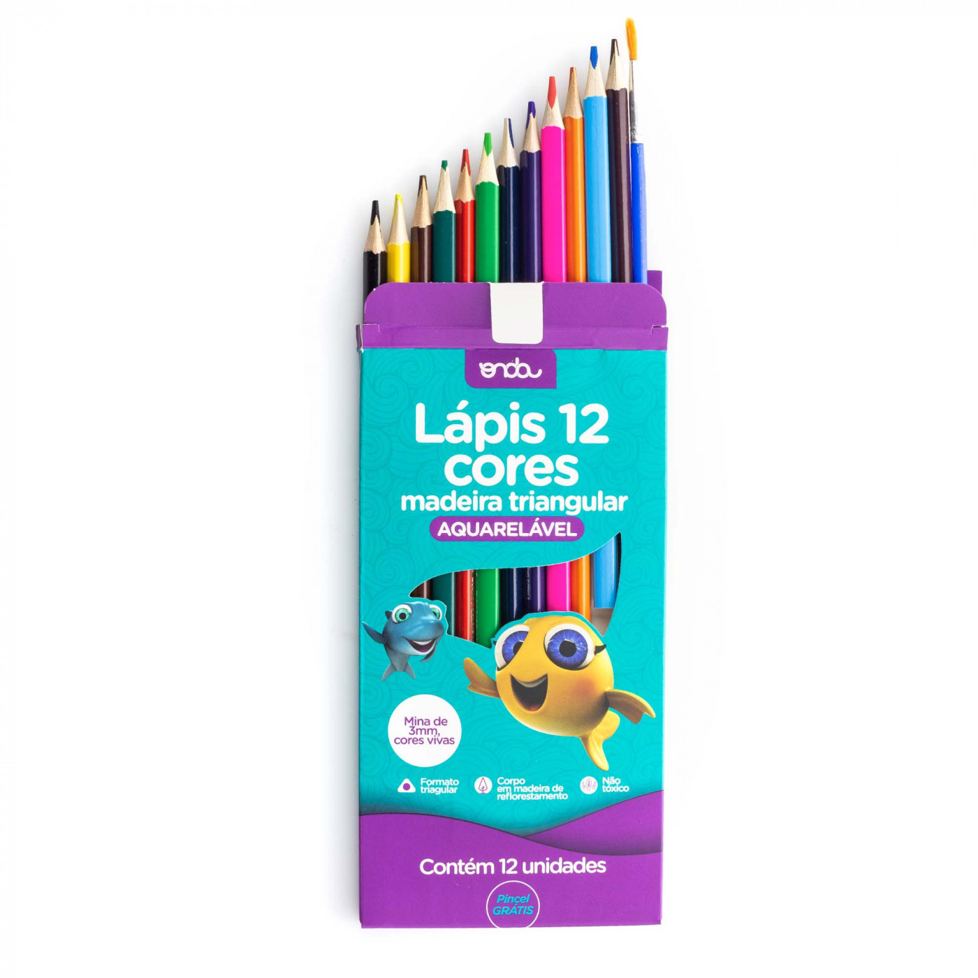 LAPIS DE COR TRIANG AQUARELAVEL 12 CORES  +PINCEL ONDA PRO