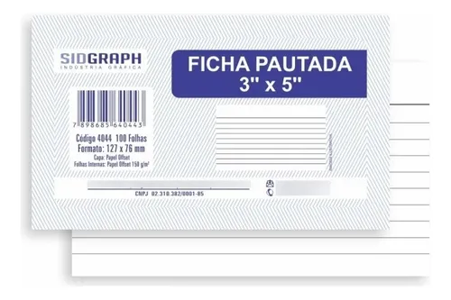 FICHA C/ PAUTA 3X5 100FLS SIDGRAPH