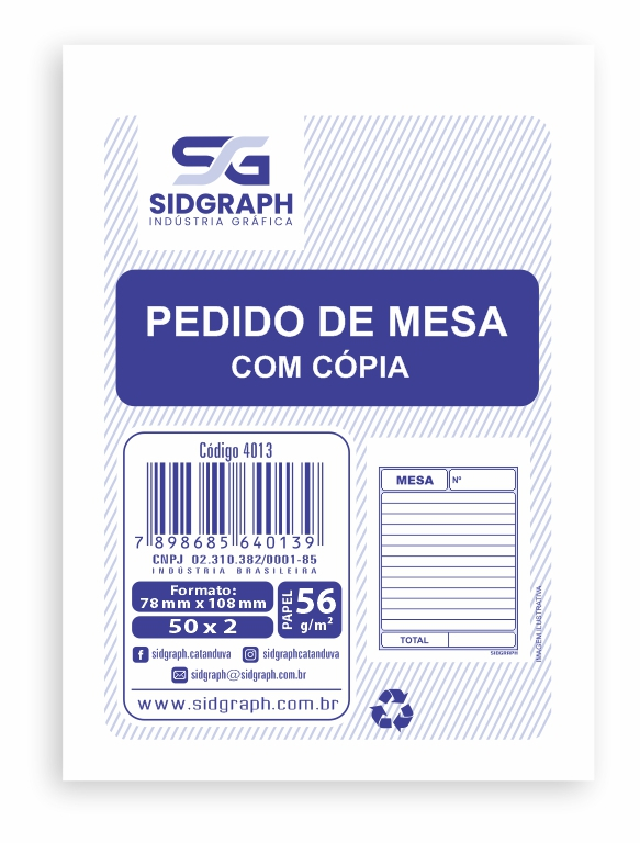 PEDIDO DE MESA C/ COPIA 78X108 C/20 SIDGRAPH
