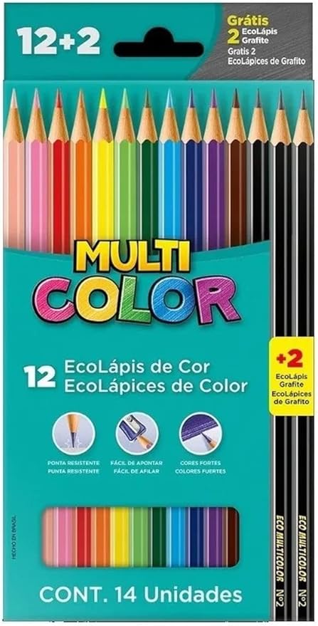 LAPIS DE COR 12 CORES ECOLAPIS+2GRAFITE MULTICOLOR