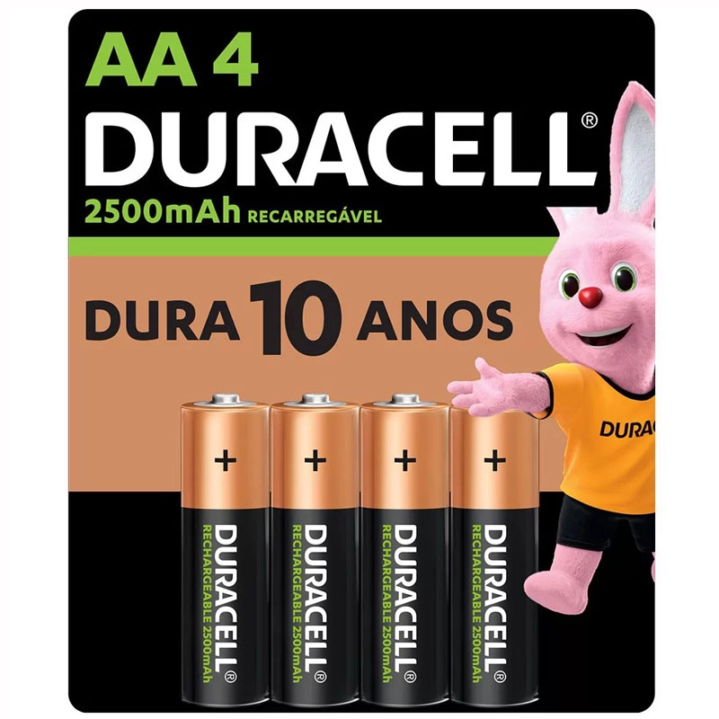 PILHA  AA  RECARREGAVEL 2500MAH C/4UN DURACEL