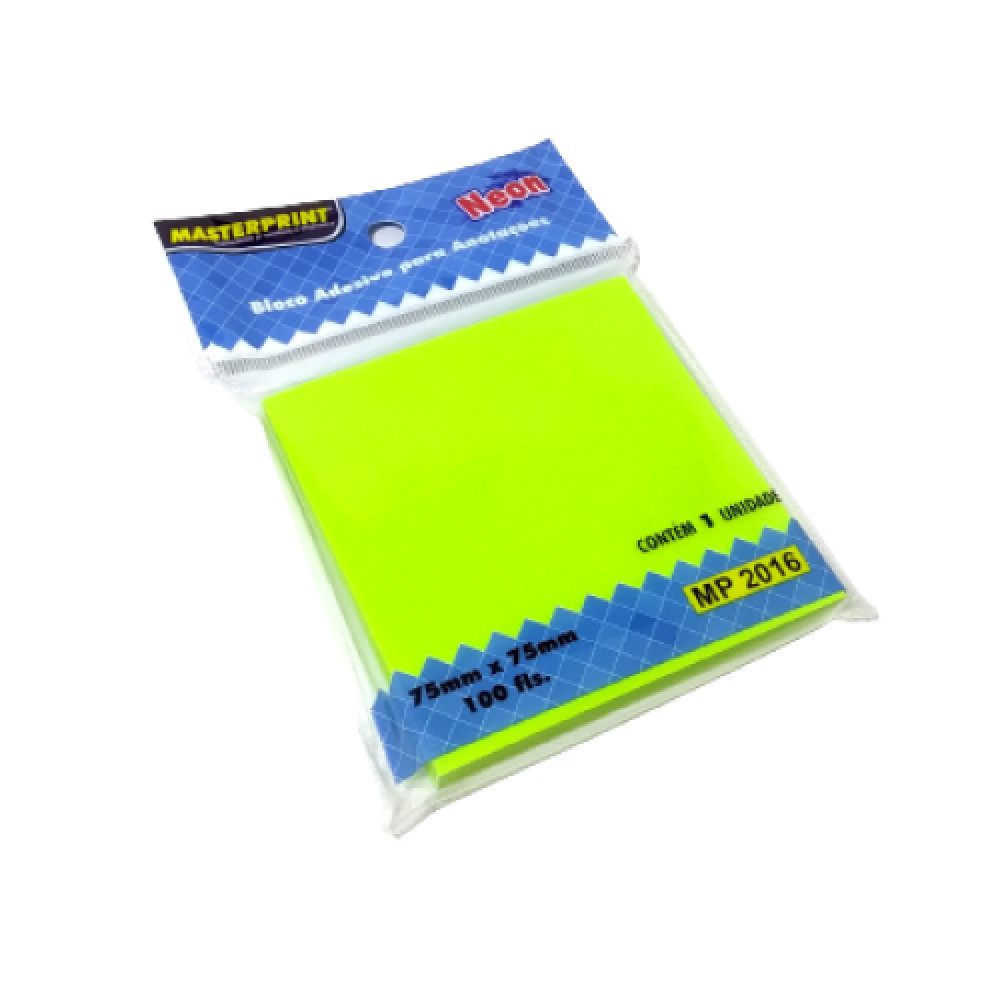BLOCO ADESIVO P/ RECADO 75X75 100F VD NEON MASTERPRINT