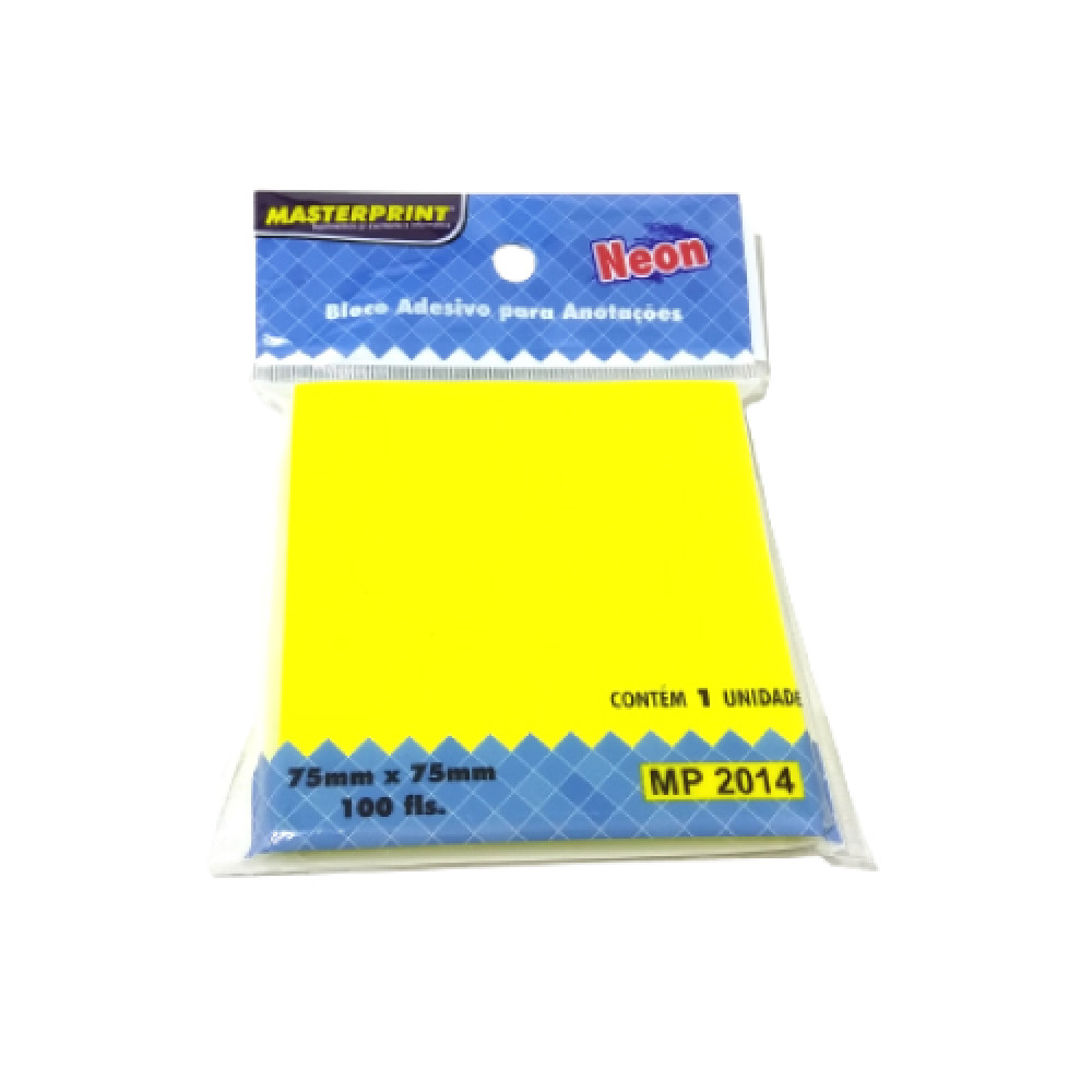 BLOCO ADESIVO P/ RECADO 75X75 100F AM NEON MASTERPRINT