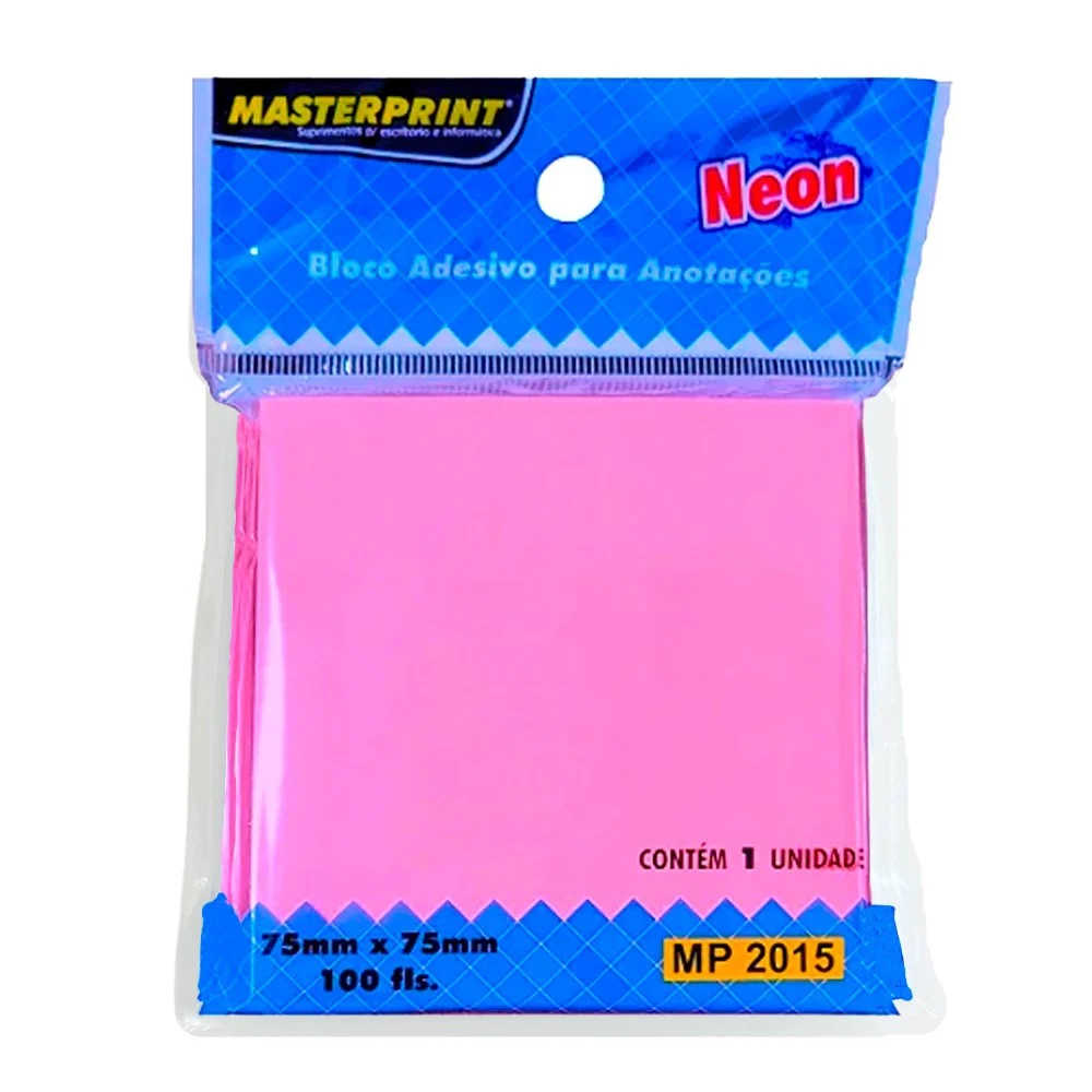 BLOCO ADESIVO P/ RECADO 75X75 100F RS NEON MASTERPRINT