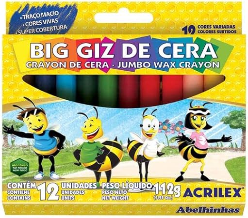 GIZAO DE CERA BIG GIZ 112G C/12 CORES ACRILEX