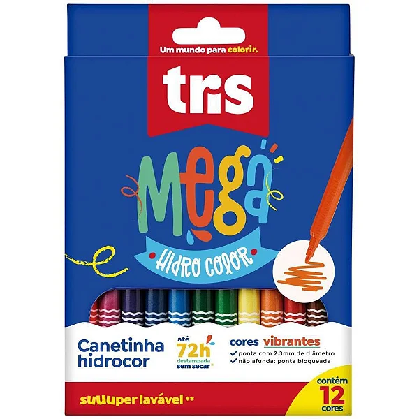CANETA HIDROCOR MEGA PCT/6 12 CORES TRIS