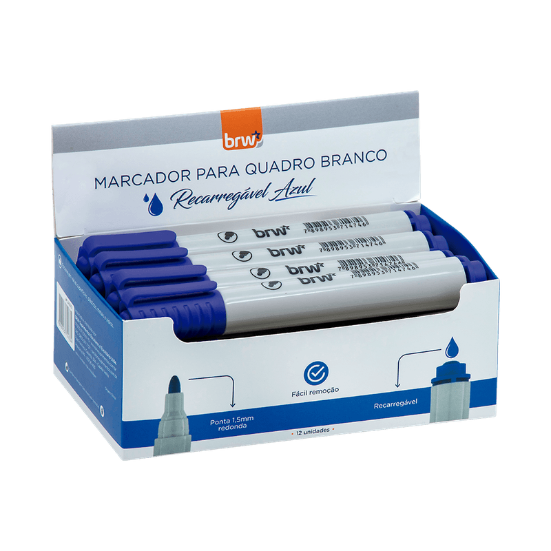 MARCADOR QUADRO BR C/12 RECARREG PONTA 2MM AZ BRW
