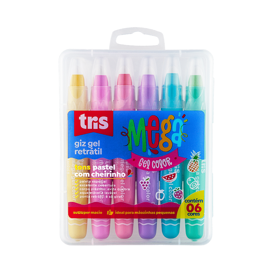GIZ DE CERA RETRATIL C/6 MEGA GEL CORES TRIS