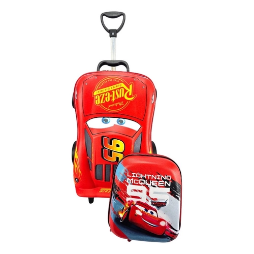 MOCHILA C/RODAS + LANCHEIRA CARS MCQUEEN 3D MAX TOY