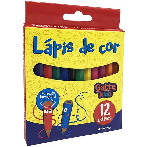 LAPIS DE COR PEQ PCT/12 HEXAGONAL 12 CORES GATTE