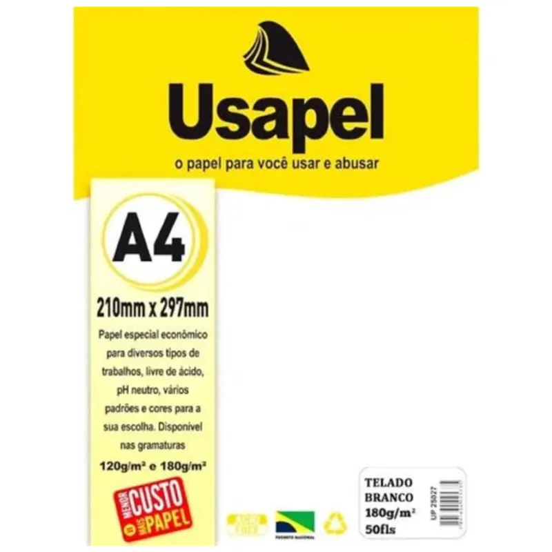 PAPEL A4 TELADO 180G BR 50F USAPEL