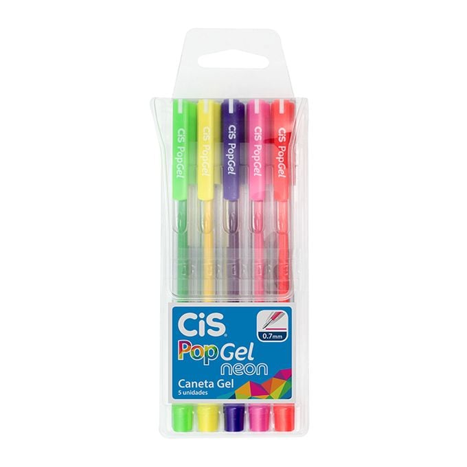CANETA GEL 1.0 POP GEL NEON C/5 CORES CIS