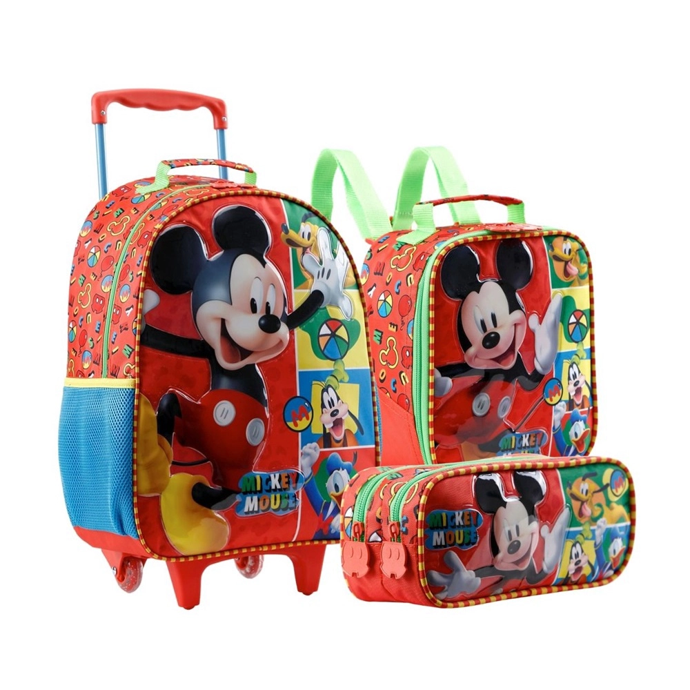 MOCHILA C/RODAS 16 + LANCHEIRA R + ESTOJO DUPLO MICKEY