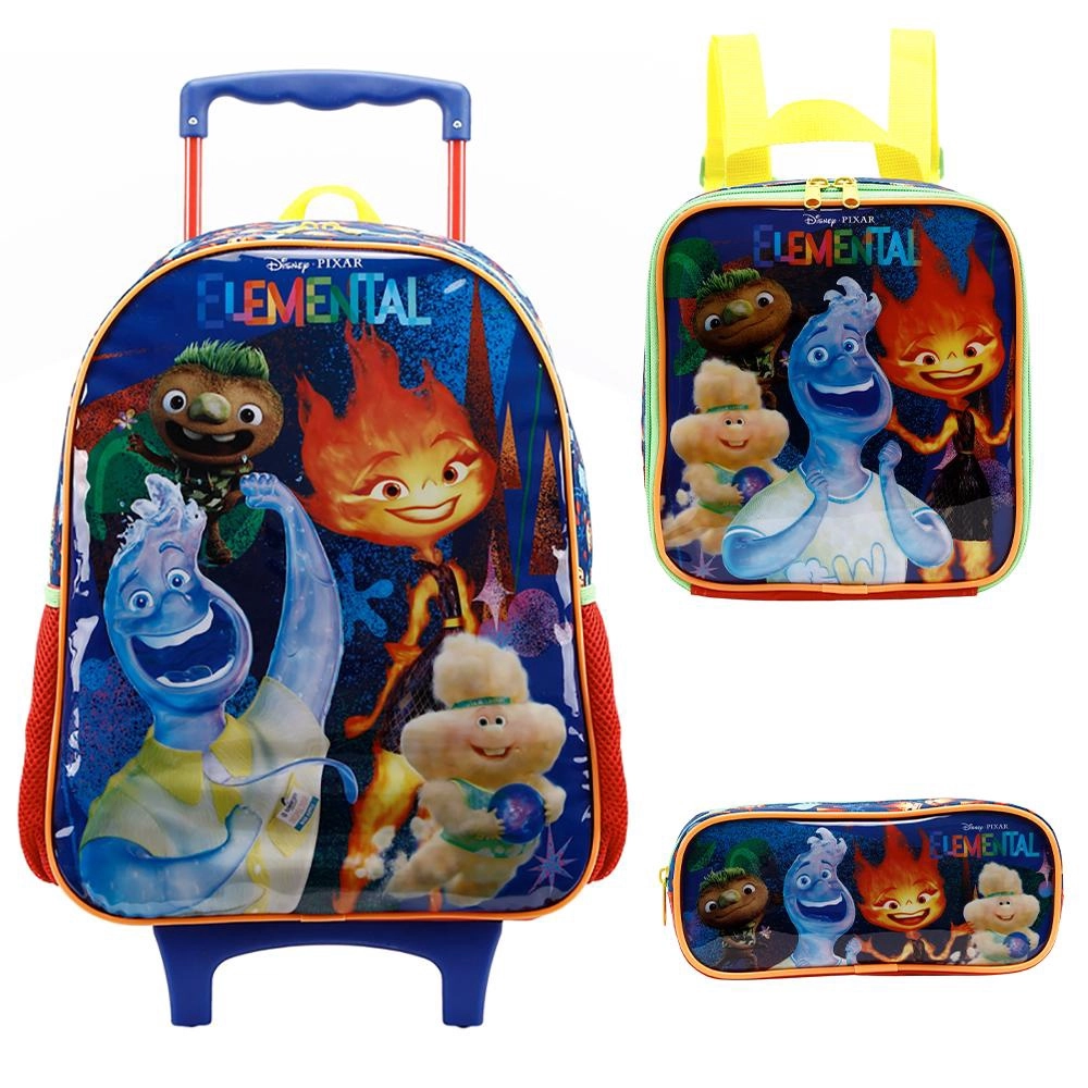 MOCHILA C/RODAS 16 + LANCHEIRA X + ESTOJO SIMPLES ELEMENTALS