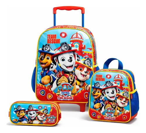 MOCHILA C/RODAS 16 + LANCHEIRA X2 + ESTOJO PATRULHA CANINA