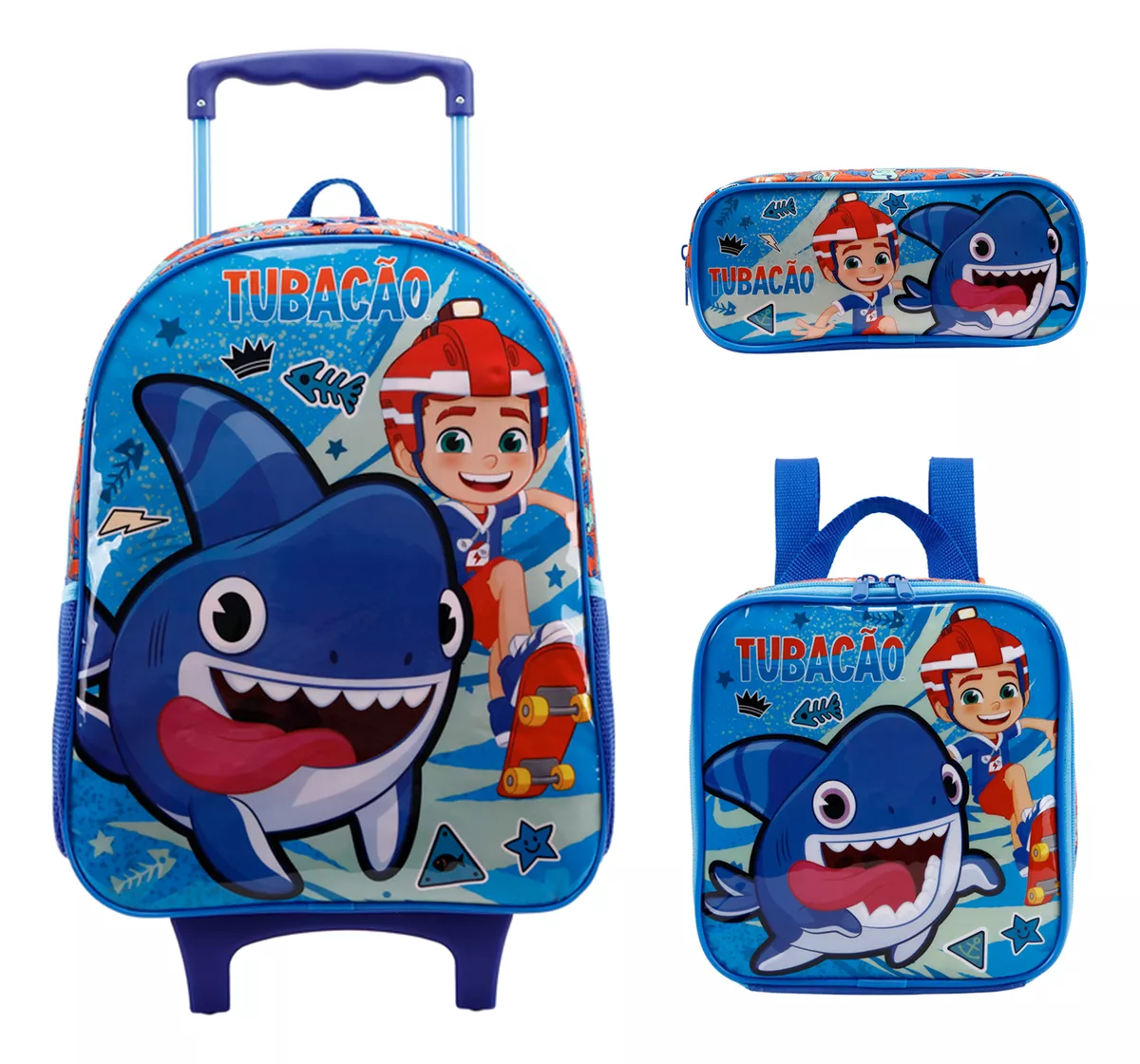 MOCHILA C/RODAS 16 + LANCHEIRA X + ESTOJO SIMPLES TUBACAO