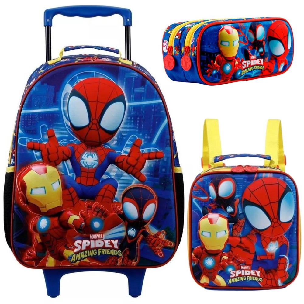 MOCHILA C/RODAS 16 + LANCHEIRA R + ESTOJO DUPLO SPIDEY R