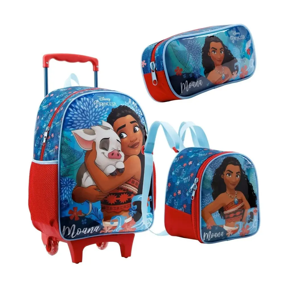 MOCHILA C/RODAS 16 + LANCHEIRA X + ESTOJO SIMPLES MOANA