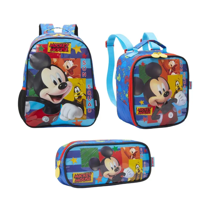 MOCHILA C/RODAS 16 + LANCHEIRA X1 + ESTOJO SIMPLES MICKEY