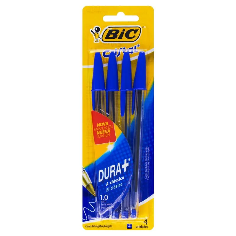 CANETA ESF 1.0 M CRISTAL AZ C/4UN BIC