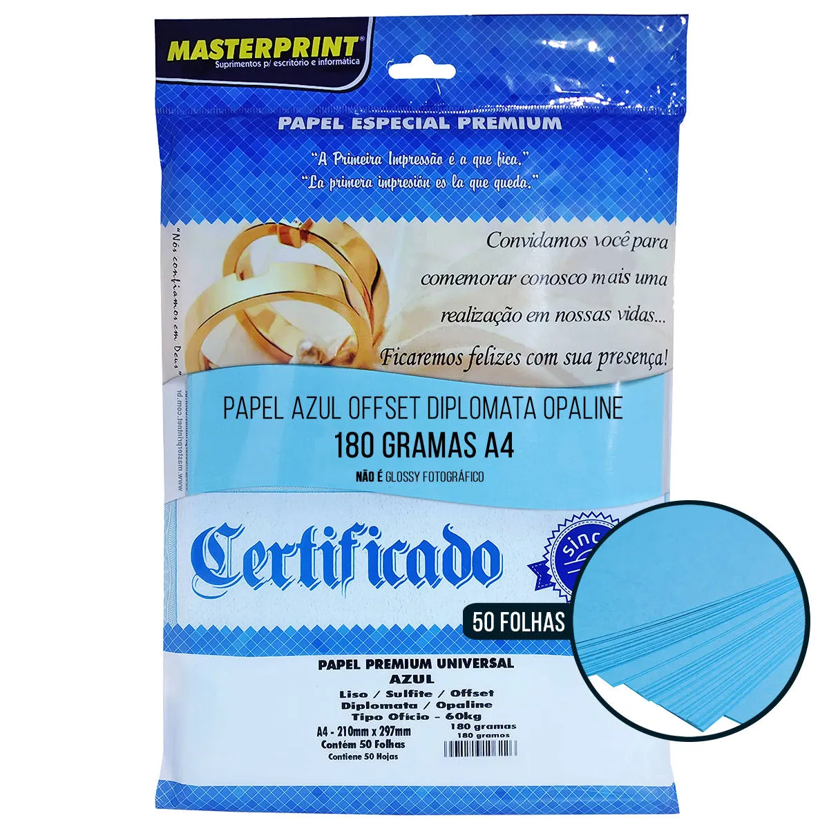 PAPEL A4 DIPLOMATA LISO 180G AZ 50F MASTERPRINT