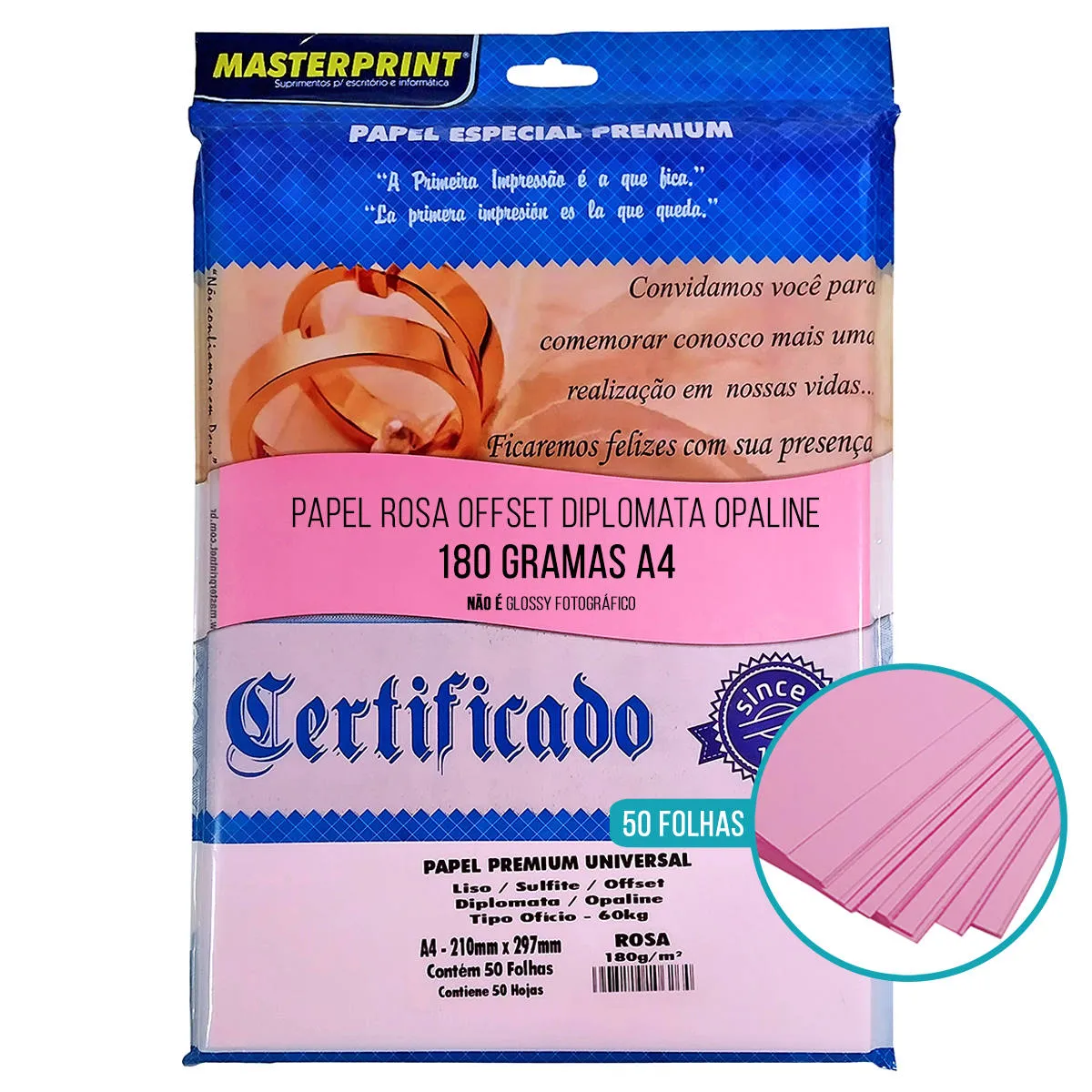 PAPEL A4 DIPLOMATA LISO 180G RS 50F MASTERPRINT
