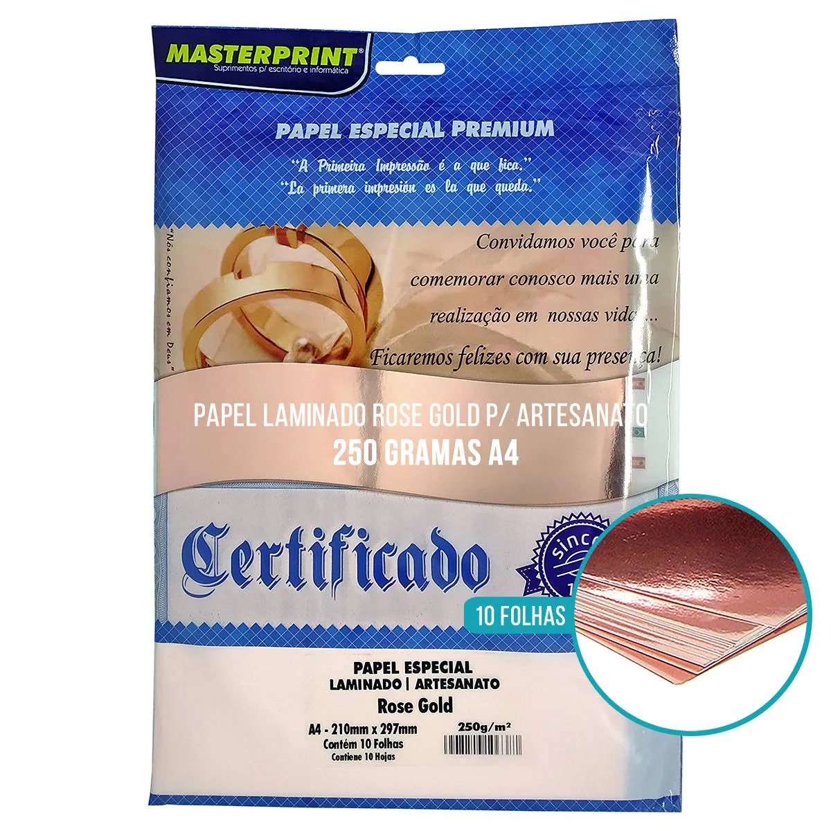 PAPEL A4 LAMINADO 250G 10F RS GOLD MASTERPRINT