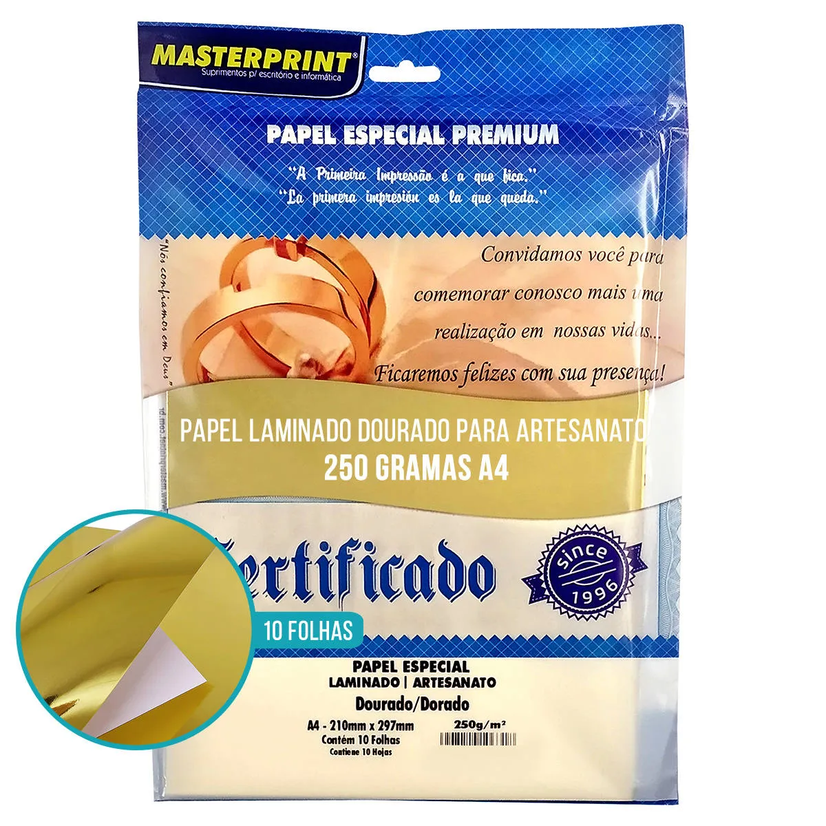PAPEL A4 LAMINADO 250G 10F DOURADO MASTERPRINT