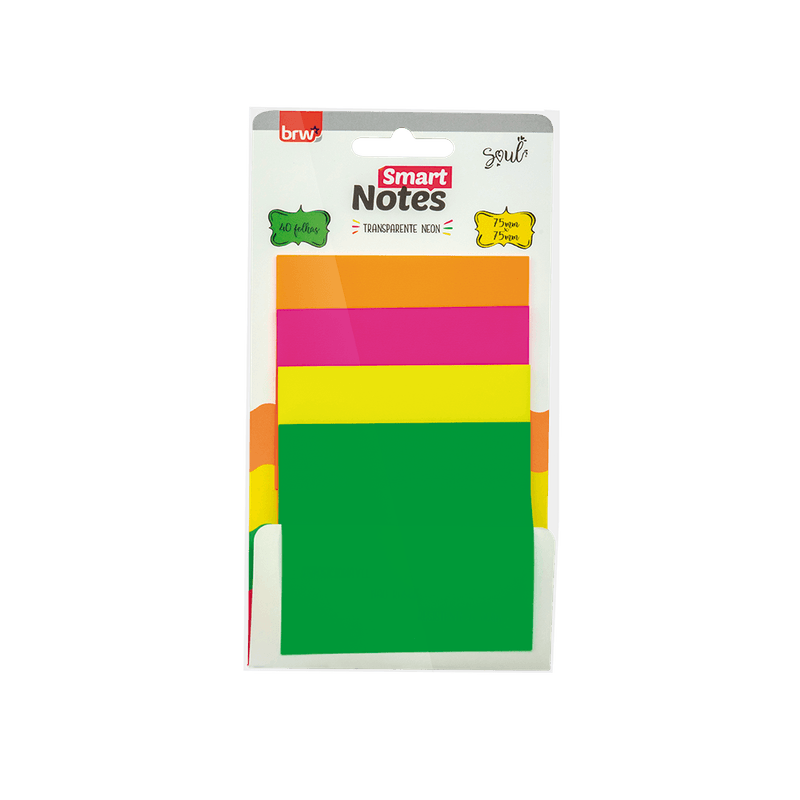BLOCO DE NOTAS SMART 75X75MM 40F 4 CORES NEON TRANSP BRW