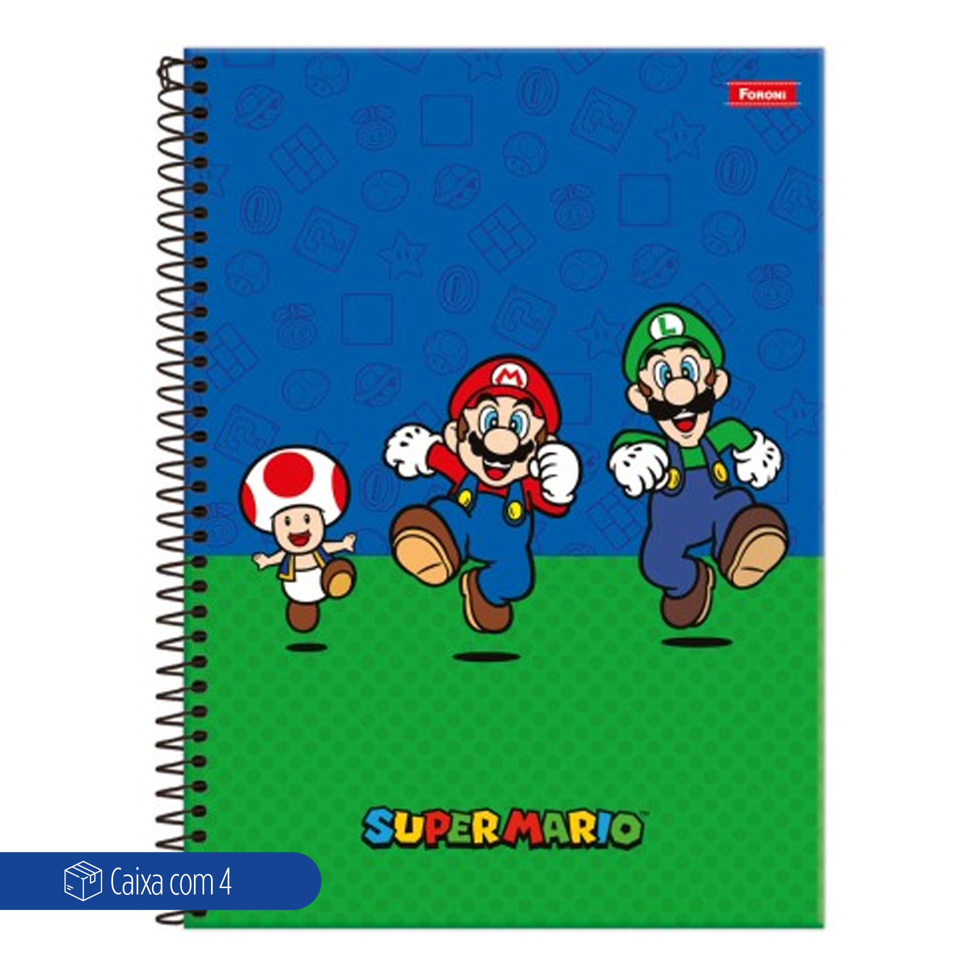 CADERNO ESP UNIV CD 10M 160F C/4 SUPER MARIO FORONI
