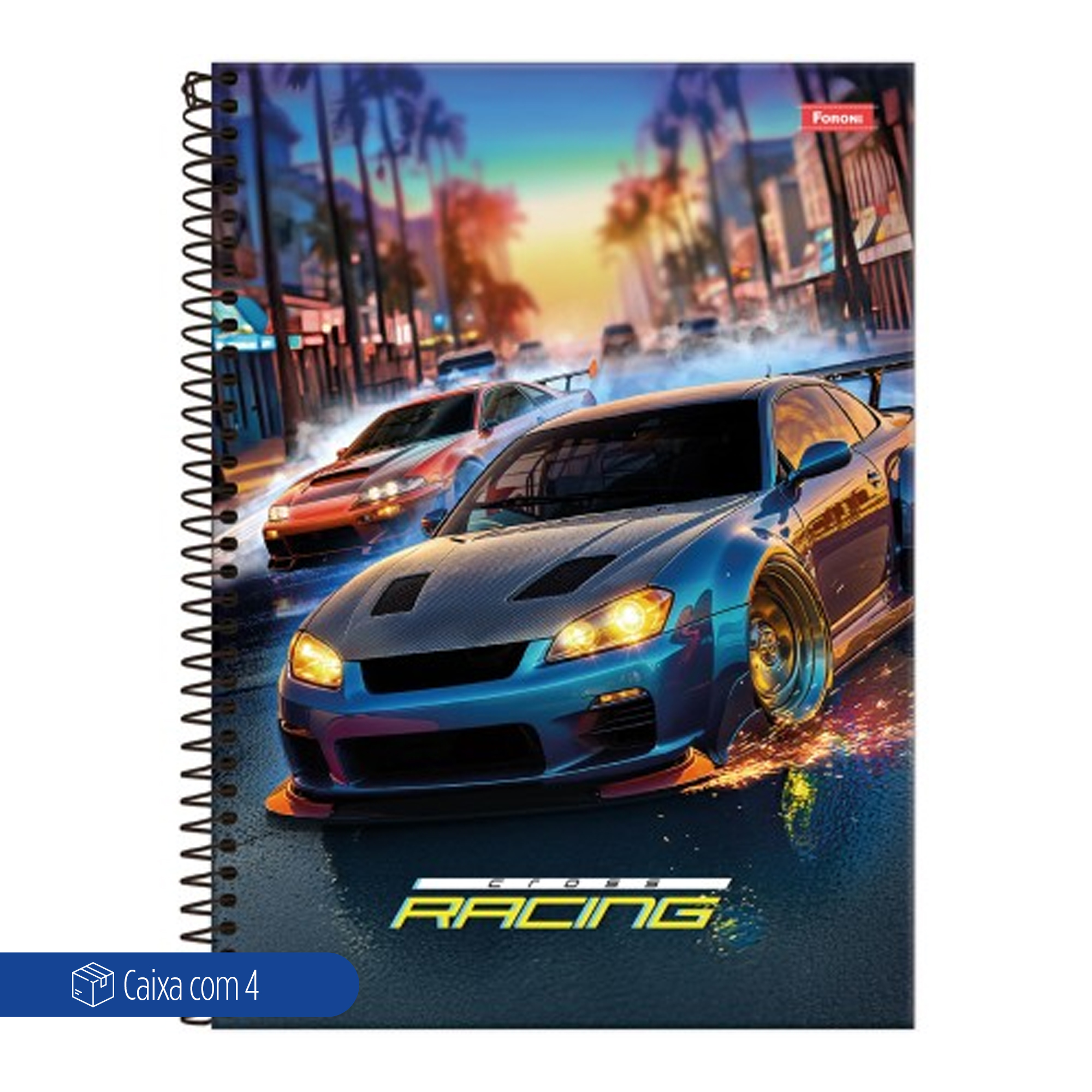 CADERNO ESP UNIV CD 10M 160F C/4 CARROS MASC FORONI