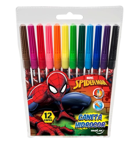 CANETA HIDROCOR  PCT/5 SPIDER MAN 12 CORES MOLIN