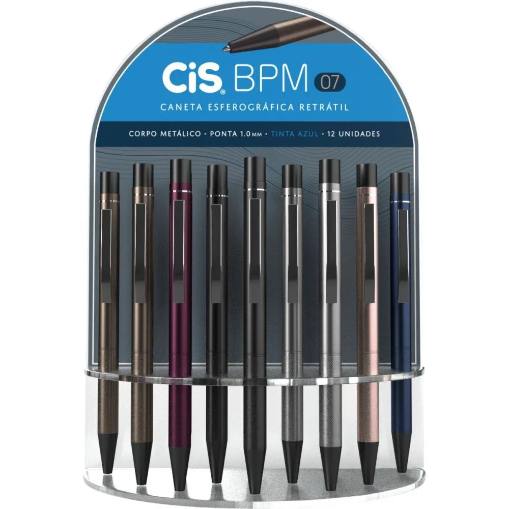 CANETA ESF CORES 1.0 RETRATIL BPM07 C/12 TINTA AZUL CIS