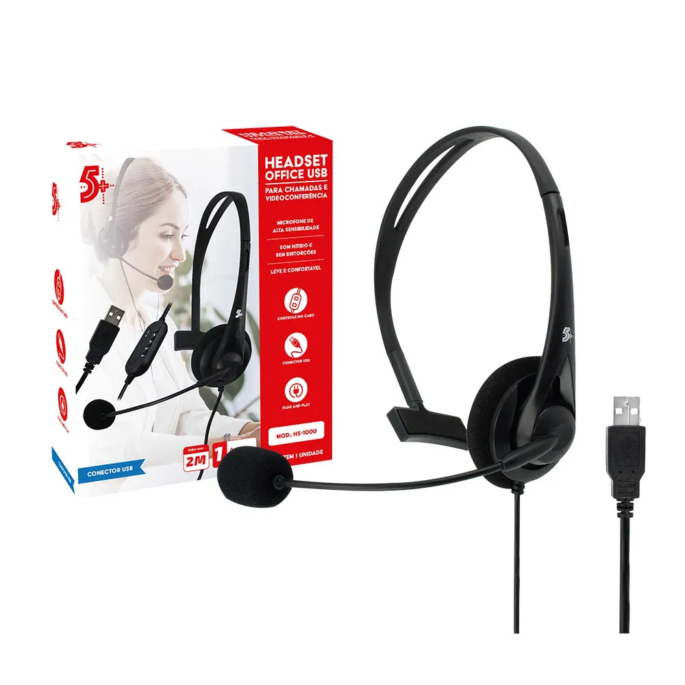 FONE HEADSET USB P/ TEL E PC 015-0101 PR 5+
