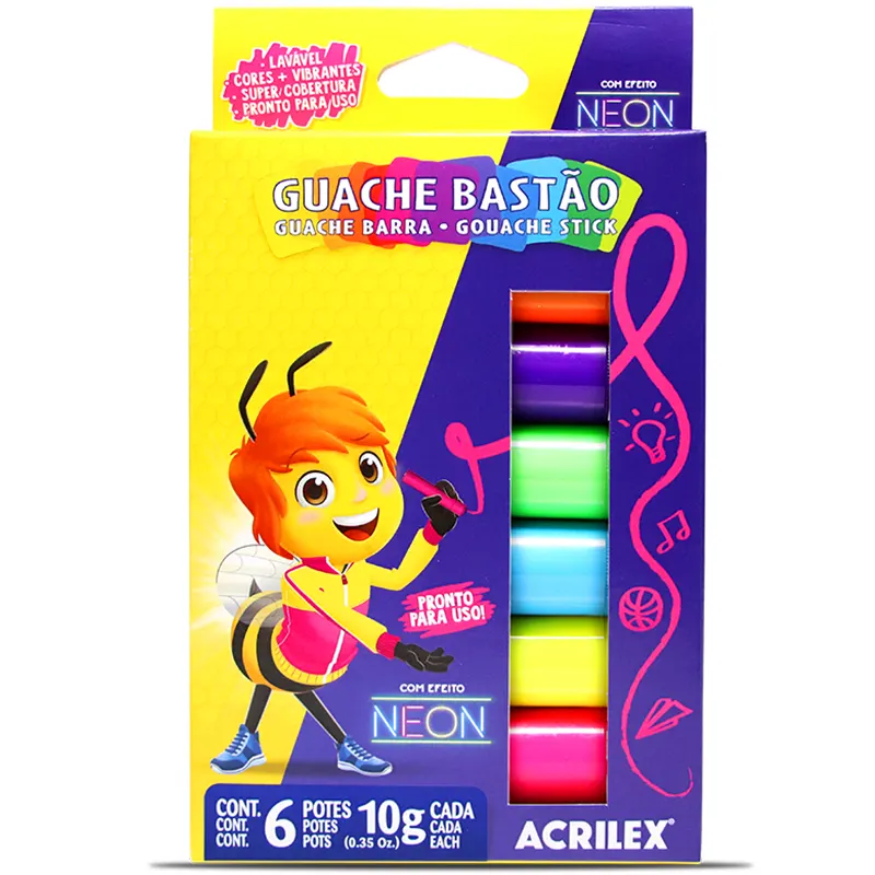 TINTA GUACHE BASTAO C/6UN 10G CORES NEON ACRILEX